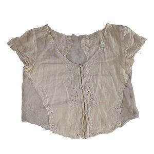 Staring at Stars Cream Embroidered Mesh Crop Top Size Medium